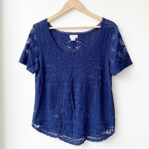 Anthropologie Meadow Rue Blue Lace Knit Top